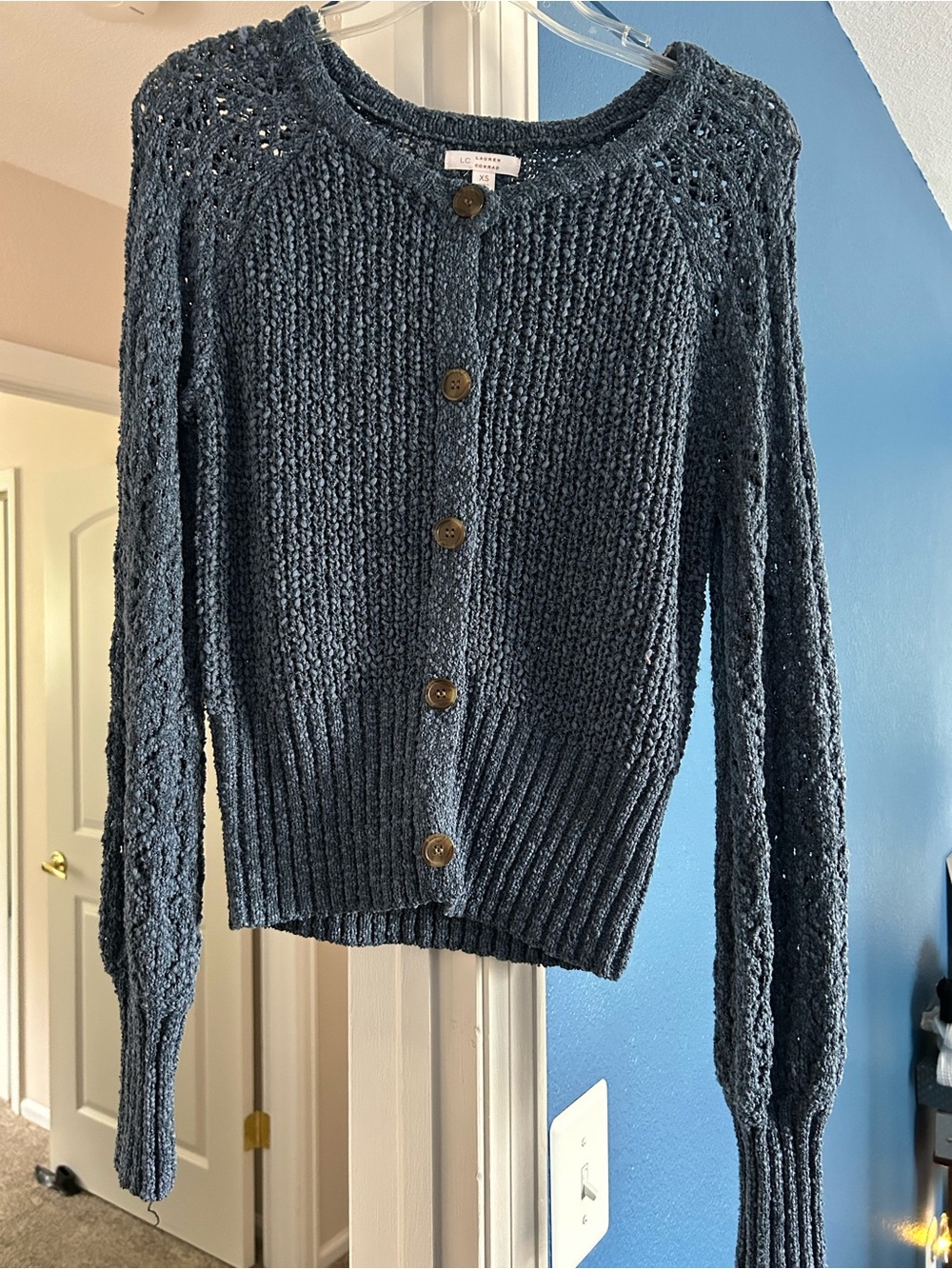 LC Lauren Conrad Navy Blue Button-Up Knit Cardigan